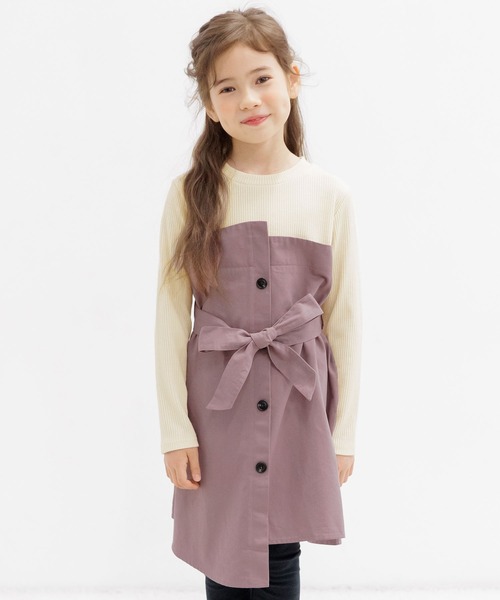 Bee des Bee（ビーデスビー）の「ドッキングトレンチワンピース（ワンピース・キッズ・ブラウン系その他/ブルー系その他/チャコールグレー×ブラック/ブルー系その他2/ブラック×ベージュ/ブラック系その他/ホワイト/杢グレー/アイボリー/グレイッシュベージュ/ピンクベージュ・110cm/100cm/120cm/130cm/140cm/150cm）」の13枚目の写真