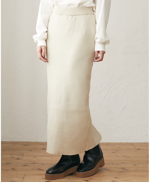 Green　Parks（グリーンパークス）の「<軽量・ウォッシャブル>ニットスカート＊（スカート・レディース・ベージュ/ネイビー・FREE）」の2枚目の写真