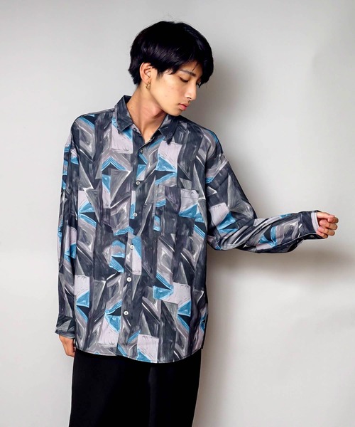 UNIIT(ユニット)の「【UNIIT/ユニット】トータルパターン ルーズビッグシルエットシャツ(シャツ/ブラウス・メンズ・ブラウン/ブルー/ブラック/ダークブラウン/グレー・MEDIUM/LARGE/X-LARGE)」の2枚目の写真