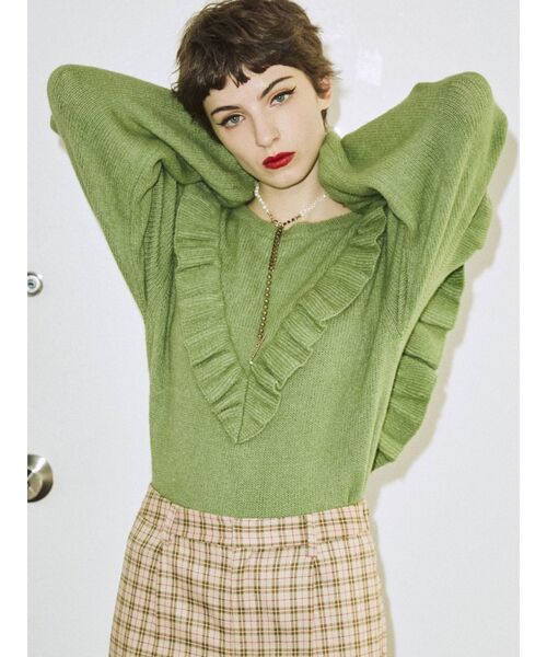 jouetie（ジュエティ）の「フリルカラーニット（ニット/セーター・レディース・ブラック/レッド/グリーン/ブルー・MEDIUM）」の3枚目の写真