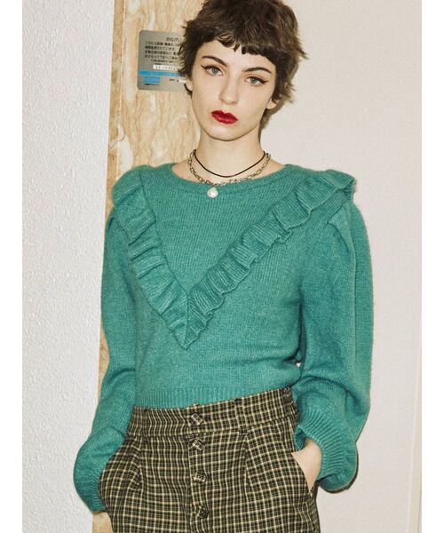 jouetie（ジュエティ）の「フリルカラーニット（ニット/セーター・レディース・ブラック/レッド/グリーン/ブルー・MEDIUM）」の10枚目の写真