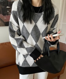 アーガイルニットトップス