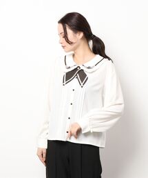 axes femme POETIQUE | リボンタイ付ローズ刺繍ＢＬ(シャツ/ブラウス)