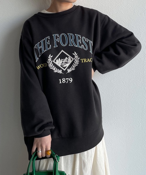 w closet(ダブルクローゼット)の「カレッジプリントBIGスエットプルオーバー(スウェット・レディース・ブルー/アイボリー/ミント/スミクロ・FREE)」の2枚目の写真