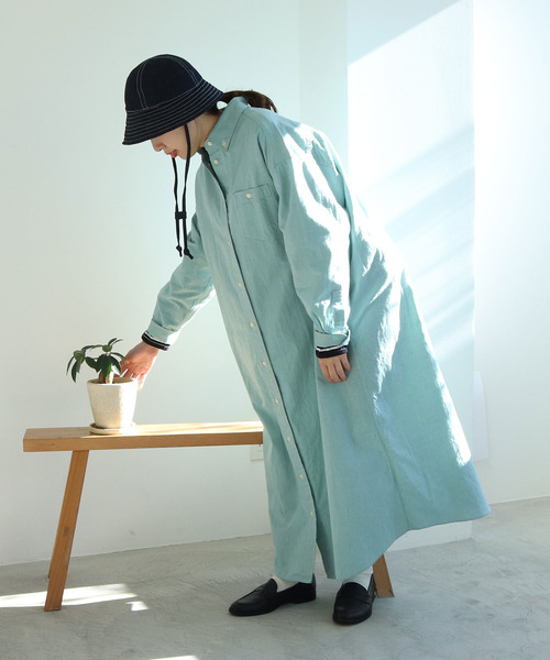 PAR ICI(パーリッシィ)の「【WEB別注】オックス/ストライプ ボタンダウンばさっとシャツワンピース(シャツワンピース・レディース・レッド/グリーン/グリーン系その他・FREE)」の6枚目の写真