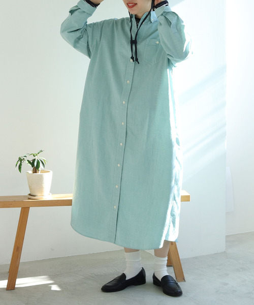 PAR ICI(パーリッシィ)の「【WEB別注】オックス/ストライプ ボタンダウンばさっとシャツワンピース(シャツワンピース・レディース・レッド/グリーン/グリーン系その他・FREE)」の5枚目の写真