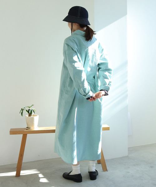 PAR ICI(パーリッシィ)の「【WEB別注】オックス/ストライプ ボタンダウンばさっとシャツワンピース(シャツワンピース・レディース・レッド/グリーン/グリーン系その他・FREE)」の7枚目の写真