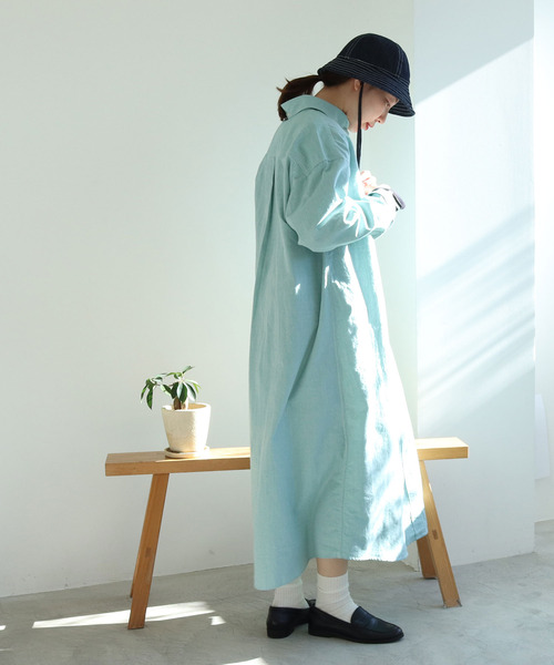 PAR ICI(パーリッシィ)の「【WEB別注】オックス/ストライプ ボタンダウンばさっとシャツワンピース(シャツワンピース・レディース・レッド/グリーン/グリーン系その他・FREE)」の10枚目の写真