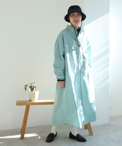 PAR ICI(パーリッシィ)の「【WEB別注】オックス/ストライプ ボタンダウンばさっとシャツワンピース(シャツワンピース・レディース・レッド/グリーン/グリーン系その他・FREE)」の4枚目の写真