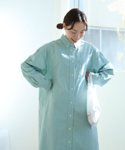 PAR ICI(パーリッシィ)の「【WEB別注】オックス/ストライプ ボタンダウンばさっとシャツワンピース(シャツワンピース・レディース・レッド/グリーン/グリーン系その他・FREE)」の11枚目の写真