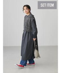 SET ニットベスト+シャツワンピース