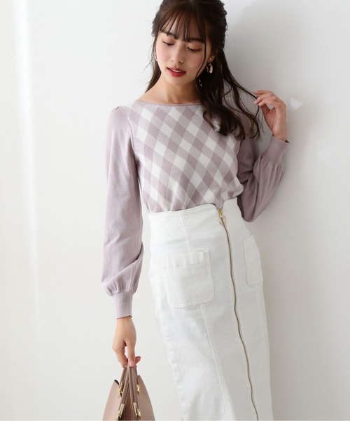 PROPORTION BODY DRESSING（プロポーションボディドレッシング）の「ギンガムジャガードニット / 1212170203（ニット/セーター・レディース・ピンク/ダークグレー/ブルー・FREE）」の3枚目の写真