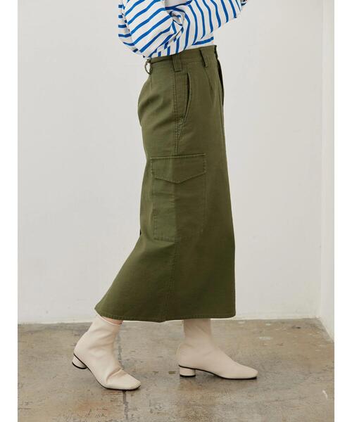 AMERICAN HOLIC(アメリカンホリック)の「スラブアウトポケットスカート(スカート・レディース・カーキ・S/L/M)」の4枚目の写真