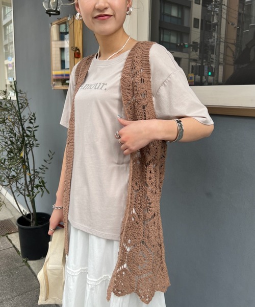 Chez toi（シェトワ）の「カギ針ロングジレ（カーディガン/ボレロ・レディース・ブラウン/グリーン/アイボリー・FREE）」の3枚目の写真