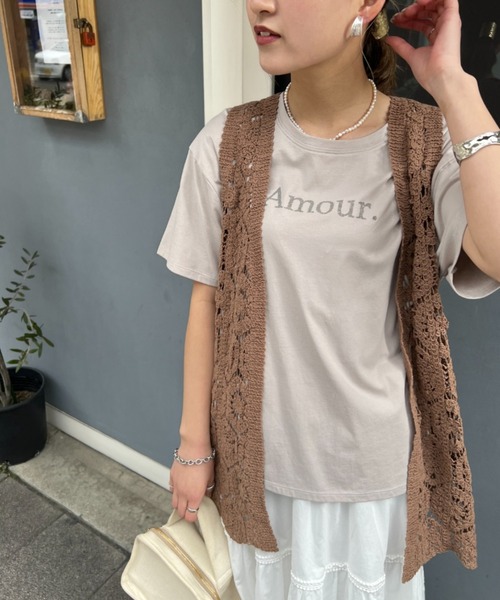 Chez toi（シェトワ）の「カギ針ロングジレ（カーディガン/ボレロ・レディース・ブラウン/グリーン/アイボリー・FREE）」の4枚目の写真