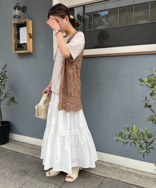 Chez toi（シェトワ）の「カギ針ロングジレ（カーディガン/ボレロ・レディース・ブラウン/グリーン/アイボリー・FREE）」の5枚目の写真