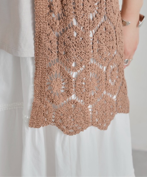 Chez toi（シェトワ）の「カギ針ロングジレ（カーディガン/ボレロ・レディース・ブラウン/グリーン/アイボリー・FREE）」の10枚目の写真