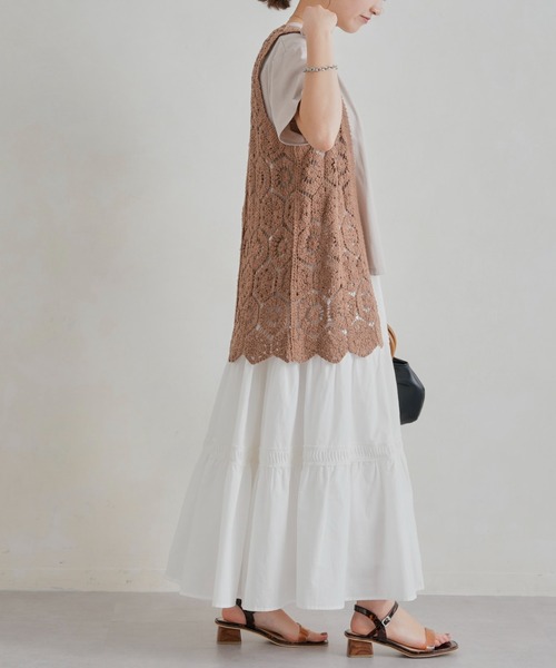 Chez toi（シェトワ）の「カギ針ロングジレ（カーディガン/ボレロ・レディース・ブラウン/グリーン/アイボリー・FREE）」の13枚目の写真