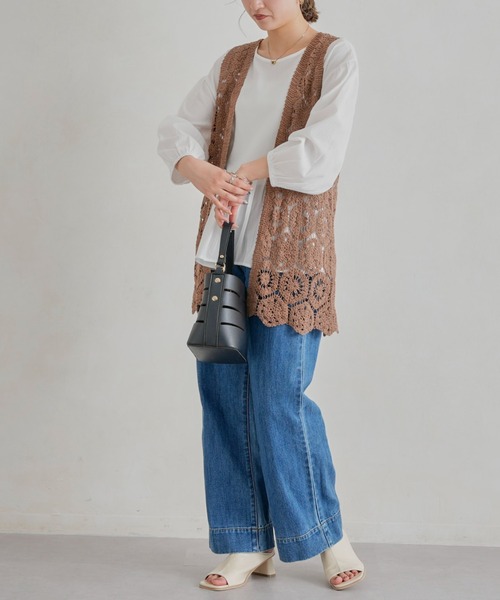 Chez toi（シェトワ）の「カギ針ロングジレ（カーディガン/ボレロ・レディース・ブラウン/グリーン/アイボリー・FREE）」の15枚目の写真