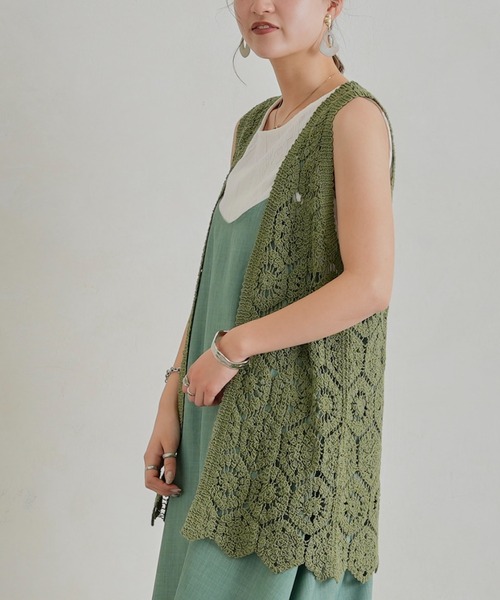 Chez toi（シェトワ）の「カギ針ロングジレ（カーディガン/ボレロ・レディース・ブラウン/グリーン/アイボリー・FREE）」の17枚目の写真