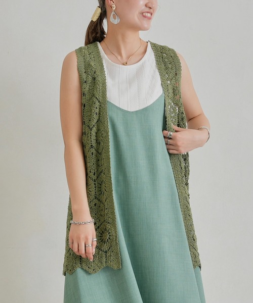 Chez toi（シェトワ）の「カギ針ロングジレ（カーディガン/ボレロ・レディース・ブラウン/グリーン/アイボリー・FREE）」の18枚目の写真