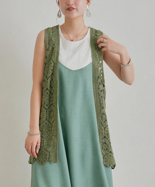 Chez toi（シェトワ）の「カギ針ロングジレ（カーディガン/ボレロ・レディース・ブラウン/グリーン/アイボリー・FREE）」の19枚目の写真