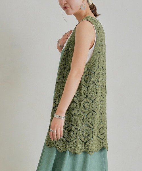 Chez toi（シェトワ）の「カギ針ロングジレ（カーディガン/ボレロ・レディース・ブラウン/グリーン/アイボリー・FREE）」の20枚目の写真