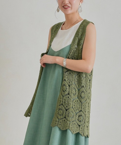 Chez toi（シェトワ）の「カギ針ロングジレ（カーディガン/ボレロ・レディース・ブラウン/グリーン/アイボリー・FREE）」の21枚目の写真