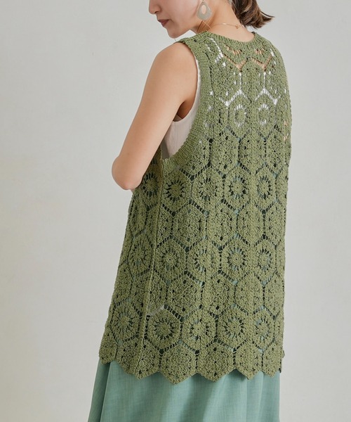 Chez toi（シェトワ）の「カギ針ロングジレ（カーディガン/ボレロ・レディース・ブラウン/グリーン/アイボリー・FREE）」の22枚目の写真