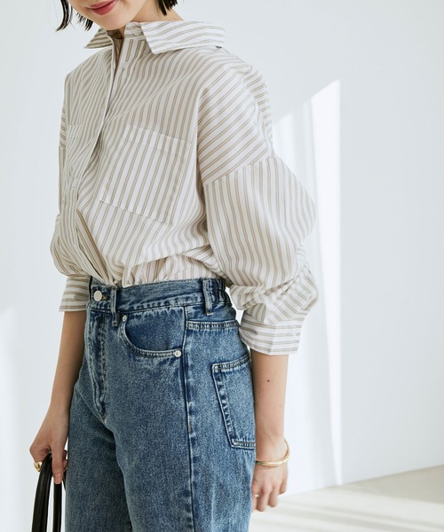 vis-`a-vis(ビサビ)の「【WEB限定】オーバーサイズストライプシャツ(シャツ/ブラウス・レディース・ネイビー/キナリ/ホワイト・M)」の3枚目の写真