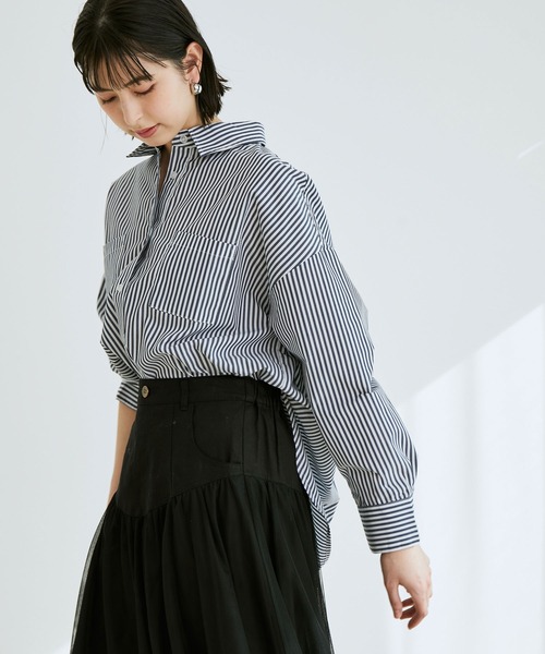 vis-`a-vis(ビサビ)の「【WEB限定】オーバーサイズストライプシャツ(シャツ/ブラウス・レディース・ネイビー/キナリ/ホワイト・M)」の11枚目の写真