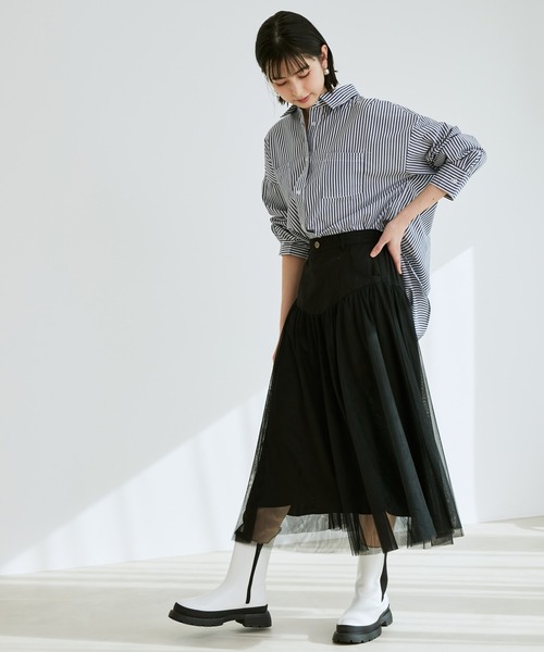 vis-`a-vis(ビサビ)の「【WEB限定】オーバーサイズストライプシャツ(シャツ/ブラウス・レディース・ネイビー/キナリ/ホワイト・M)」の14枚目の写真