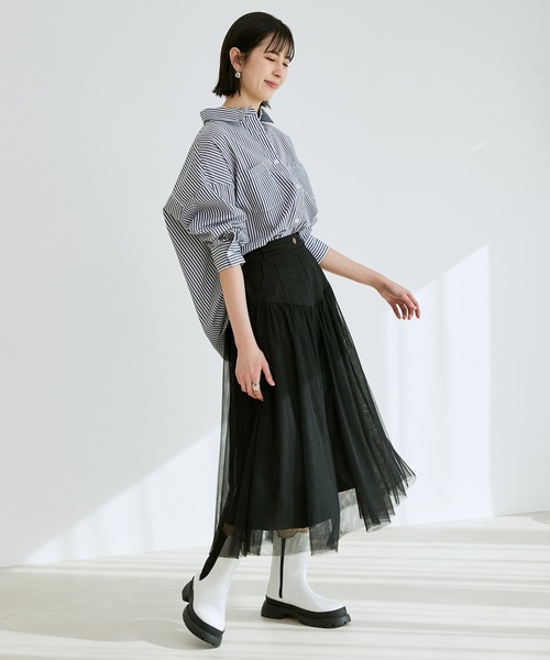 vis-`a-vis(ビサビ)の「【WEB限定】オーバーサイズストライプシャツ(シャツ/ブラウス・レディース・ネイビー/キナリ/ホワイト・M)」の15枚目の写真