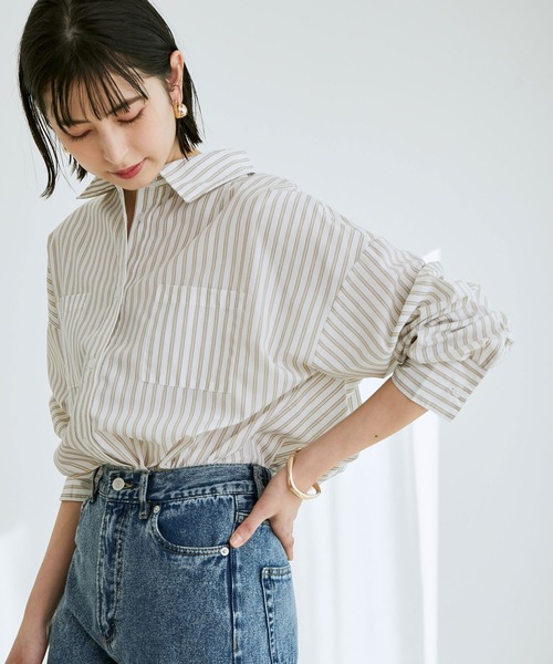 vis-`a-vis(ビサビ)の「【WEB限定】オーバーサイズストライプシャツ(シャツ/ブラウス・レディース・ネイビー/キナリ/ホワイト・M)」の16枚目の写真