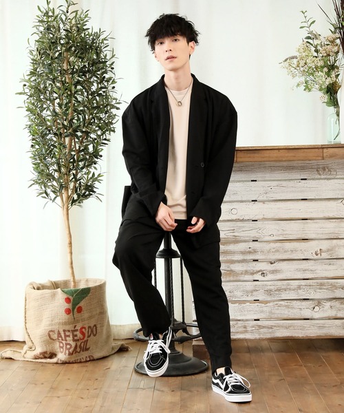 22 ワイドシルエット 梨地ストレッチ ダブルテーラードジャケットとテーパードパンツのセットアップ セットアップ Topism トップイズム のファッション通販 Zozotown