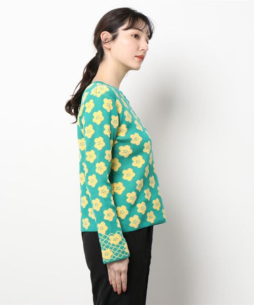 moyan ecri（モヤン エクリ）の「<moyan ecri>ヘンリーネック袖スリット花柄プルオーバー【SAKURA SERIES】（ニット/セーター・レディース・グリーン/アクア・FREE）」の4枚目の写真