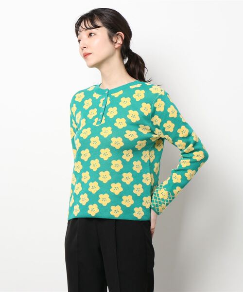 moyan ecri（モヤン エクリ）の「<moyan ecri>ヘンリーネック袖スリット花柄プルオーバー【SAKURA SERIES】（ニット/セーター・レディース・グリーン/アクア・FREE）」の13枚目の写真