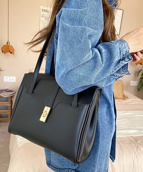 shopnikoniko(ショップニコニコ)の「合成皮革スクエアトートバッグ(トートバッグ・レディース・ブラック/ブラウン・フリー)」の2枚目の写真
