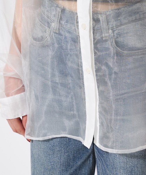 SPIRALGIRL（スパイラルガール）の「オーガンジーオーバーシャツ（シャツ/ブラウス・レディース・ブラック/オフホワイト/ブルー・FREE）」の12枚目の写真