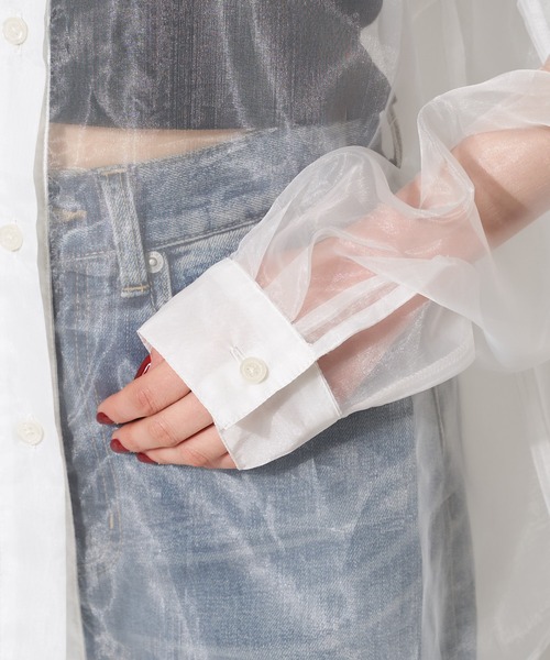 SPIRALGIRL（スパイラルガール）の「オーガンジーオーバーシャツ（シャツ/ブラウス・レディース・ブラック/オフホワイト/ブルー・FREE）」の17枚目の写真