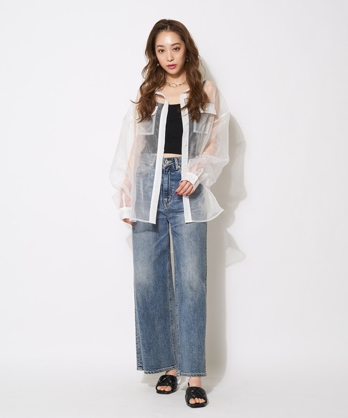 SPIRALGIRL（スパイラルガール）の「オーガンジーオーバーシャツ（シャツ/ブラウス・レディース・ブラック/オフホワイト/ブルー・FREE）」の22枚目の写真