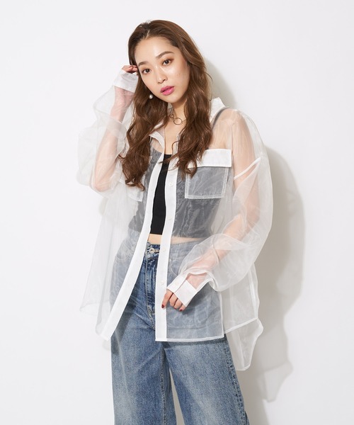 SPIRALGIRL（スパイラルガール）の「オーガンジーオーバーシャツ（シャツ/ブラウス・レディース・ブラック/オフホワイト/ブルー・FREE）」の20枚目の写真