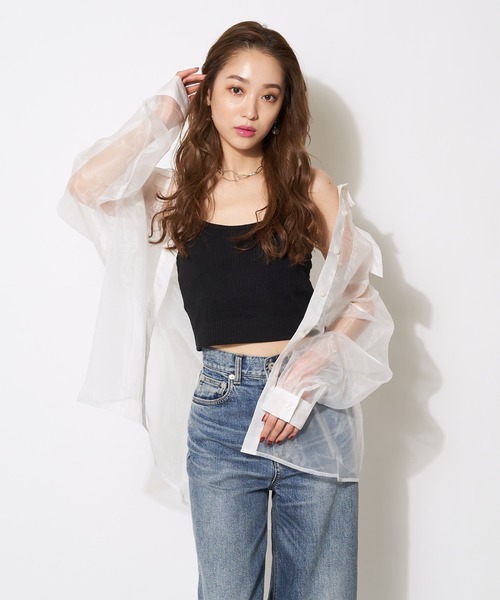 SPIRALGIRL（スパイラルガール）の「オーガンジーオーバーシャツ（シャツ/ブラウス・レディース・ブラック/オフホワイト/ブルー・FREE）」の7枚目の写真