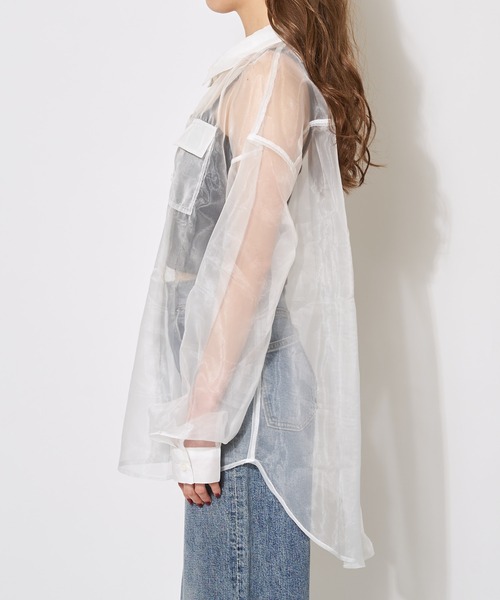 SPIRALGIRL（スパイラルガール）の「オーガンジーオーバーシャツ（シャツ/ブラウス・レディース・ブラック/オフホワイト/ブルー・FREE）」の18枚目の写真