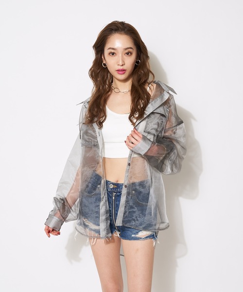 SPIRALGIRL（スパイラルガール）の「オーガンジーオーバーシャツ（シャツ/ブラウス・レディース・ブラック/オフホワイト/ブルー・FREE）」の21枚目の写真