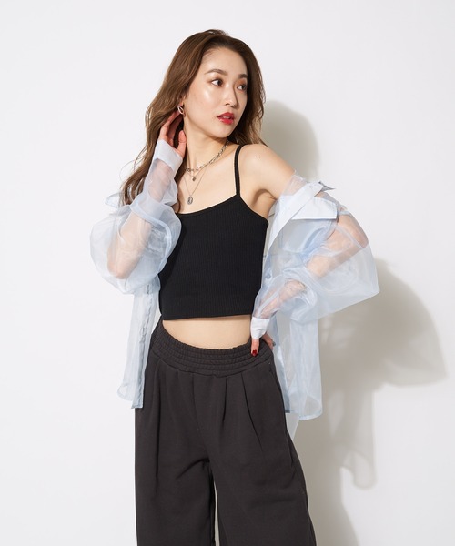 SPIRALGIRL（スパイラルガール）の「オーガンジーオーバーシャツ（シャツ/ブラウス・レディース・ブラック/オフホワイト/ブルー・FREE）」の16枚目の写真