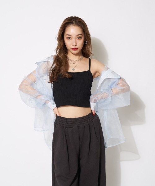 SPIRALGIRL（スパイラルガール）の「オーガンジーオーバーシャツ（シャツ/ブラウス・レディース・ブラック/オフホワイト/ブルー・FREE）」の8枚目の写真