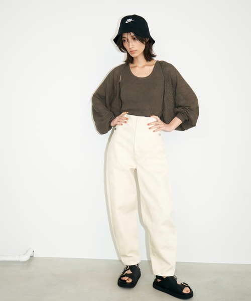 emmi atelier バッグデザインカーディガン アイボリー emmi（エミ）の「【emmi atelier】メッシュボレロカーディガン