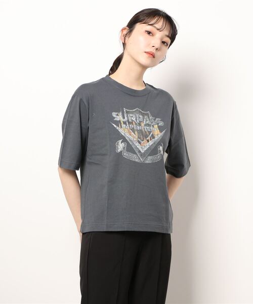 Samansa Mos2 blue(サマンサモスモスブルー)の「ロックTシャツ(Tシャツ/カットソー・レディース・オフホワイト/チャコール/キナリ・フリ-)」の4枚目の写真