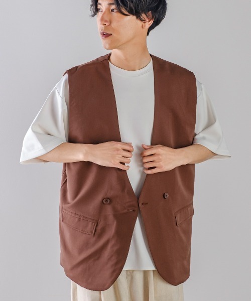 improves(インプローブス)の「ラグジュアリーメロウ ノーカラーベスト(ベスト・メンズ・グリーン/ライトグレー/ブラウン/ブラック/ブルーグレー/ベージュ・LARGE/MEDIUM)」の4枚目の写真